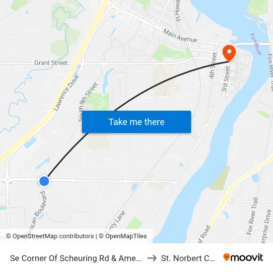 Se Corner Of Scheuring Rd & American Blvd to St. Norbert College map
