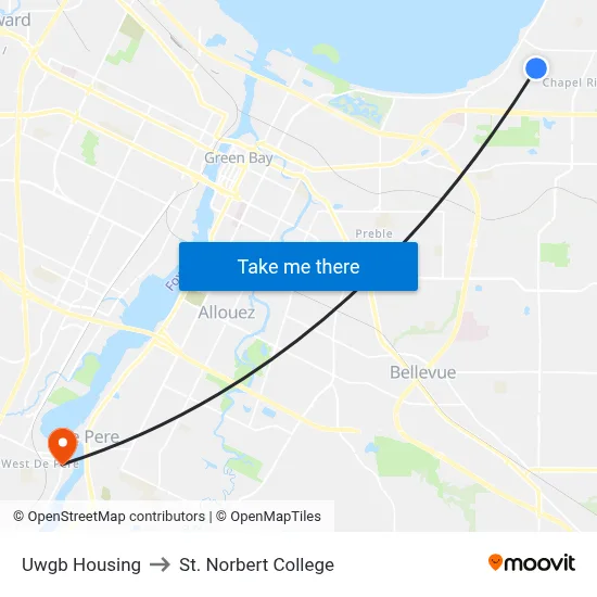 Uwgb Housing to St. Norbert College map
