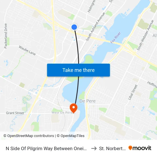 N Side Of Pilgrim Way Between Oneida St & Holmgren Way to St. Norbert College map
