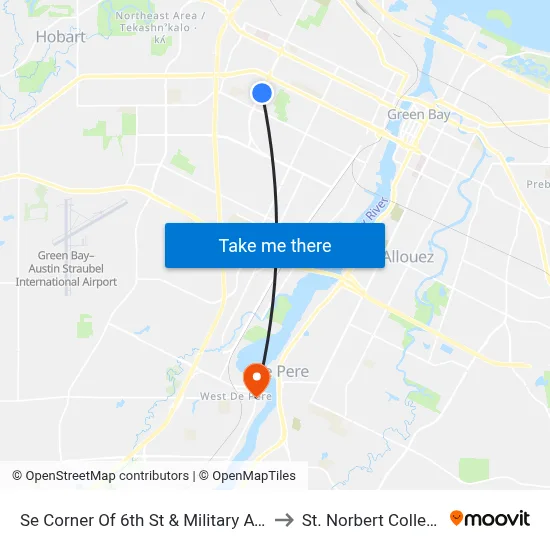 Se Corner Of 6th St & Military Ave to St. Norbert College map
