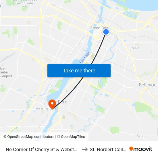 Ne Corner Of Cherry St & Webster Ave to St. Norbert College map