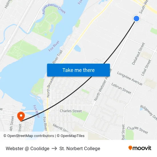 Webster @ Coolidge to St. Norbert College map