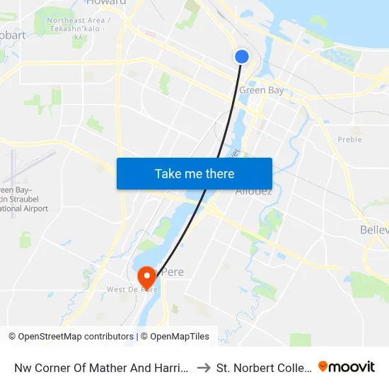 Nw Corner Of Mather And Harrison to St. Norbert College map