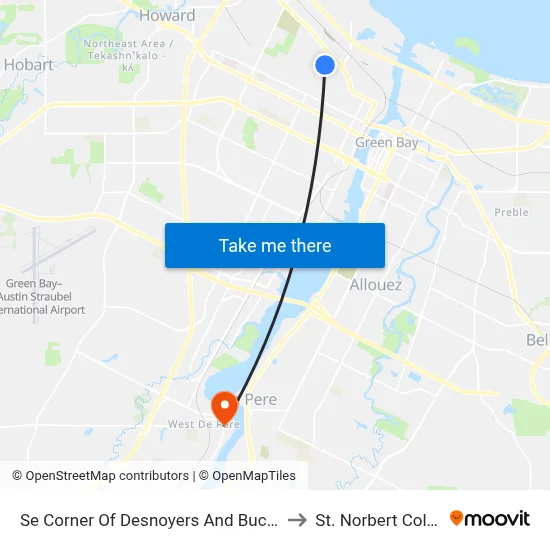 Se Corner Of Desnoyers And Buchanon to St. Norbert College map
