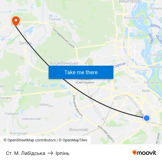 Ст. М. Либідська to Ірпінь map