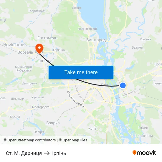 Ст. М. Дарниця to Ірпінь map