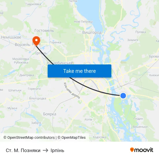 Ст. М. Позняки to Ірпінь map