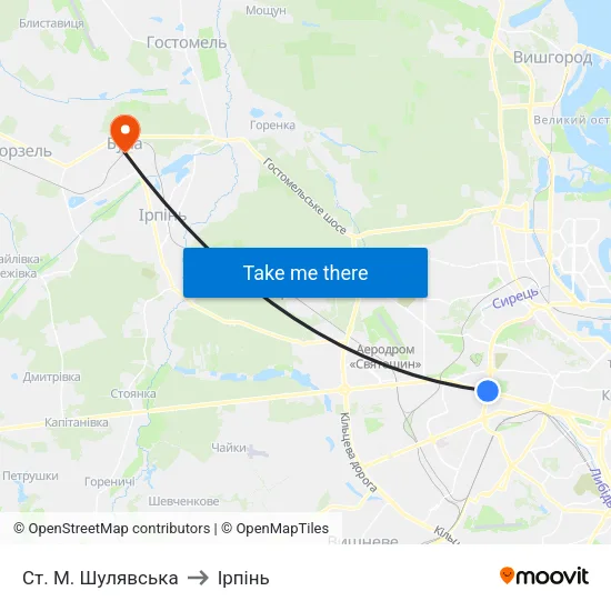 Ст. М. Шулявська to Ірпінь map