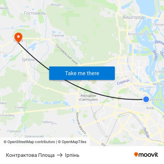 Контрактова Площа to Ірпінь map