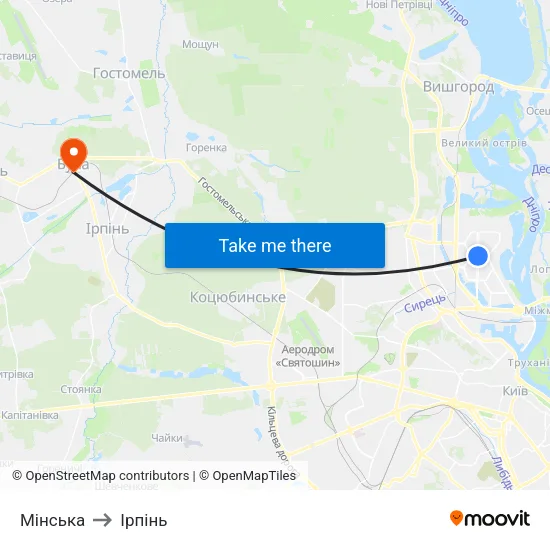 Мінська to Ірпінь map