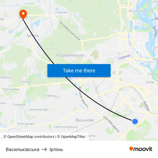 Васильківська to Ірпінь map