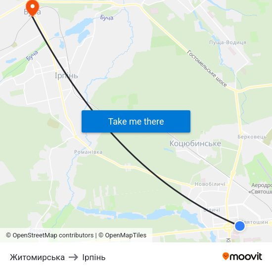 Житомирська to Ірпінь map