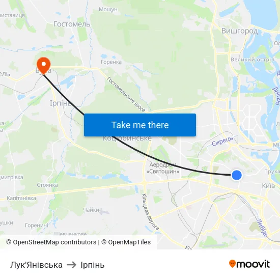 Лук'Янівська to Ірпінь map