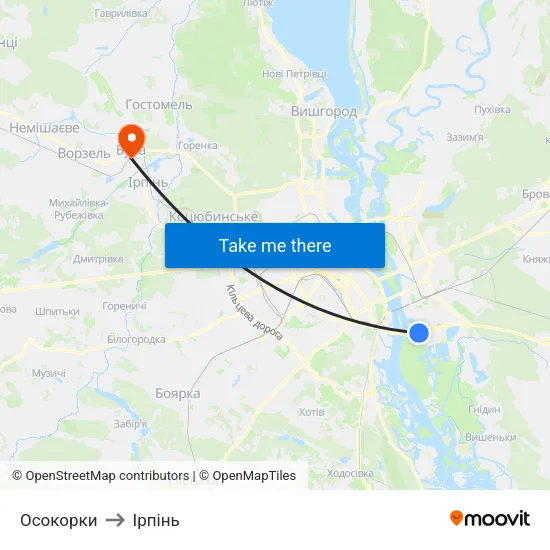 Осокорки to Ірпінь map