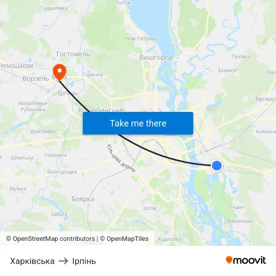Харківська to Ірпінь map
