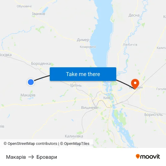 Макарів to Бровари map