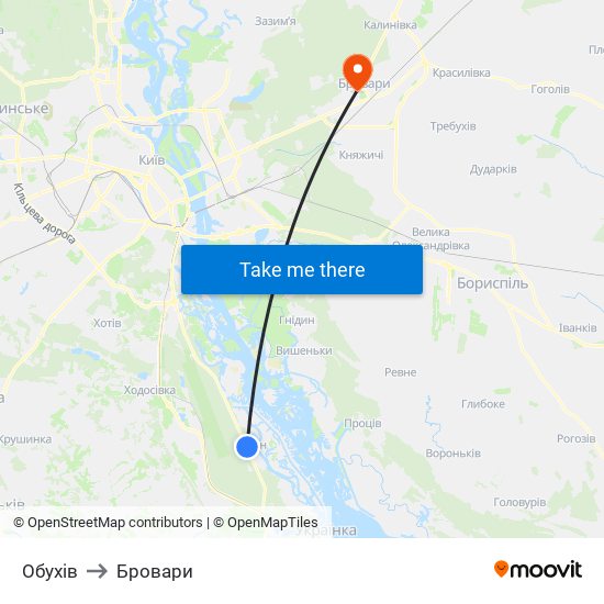 Обухів to Бровари map