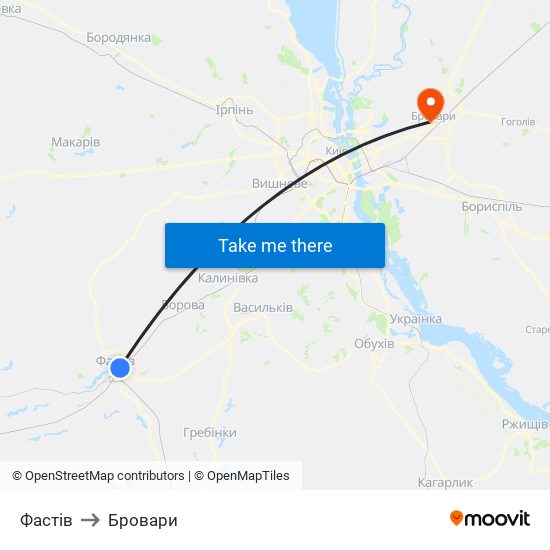 Фастів to Бровари map