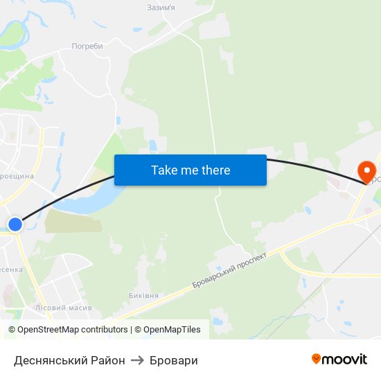 Деснянський Район to Бровари map