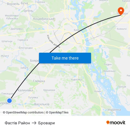 Фастів Район to Бровари map