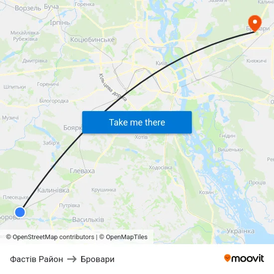 Фастів Район to Бровари map
