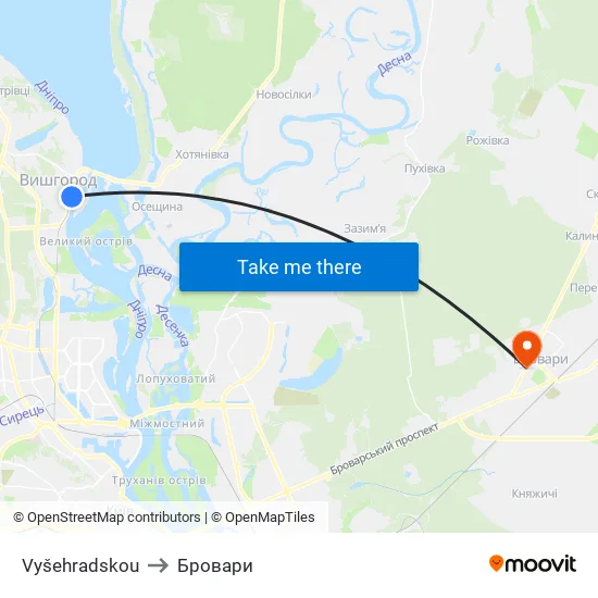 Vyšehradskou to Бровари map