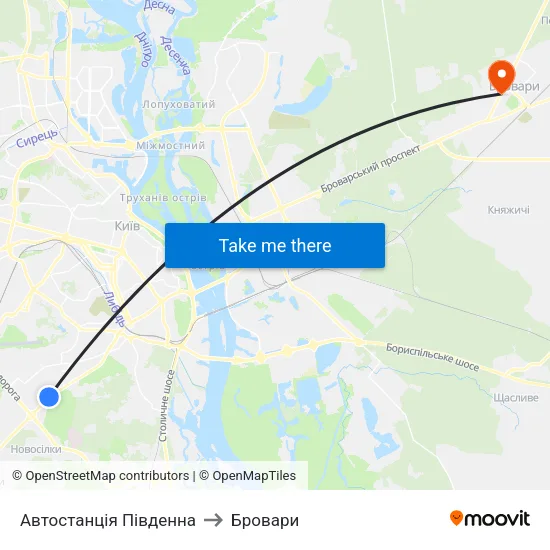 Автостанція Південна to Бровари map
