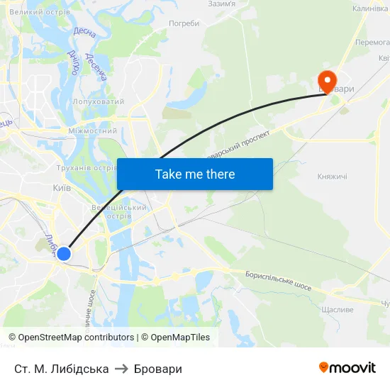 Ст. М. Либідська to Бровари map