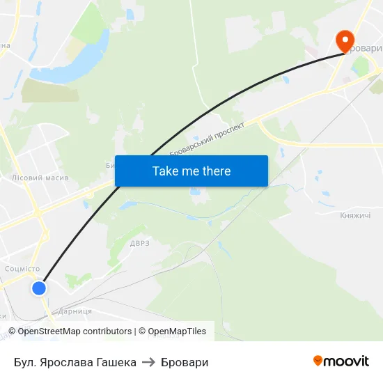Бул. Ярослава Гашека to Бровари map