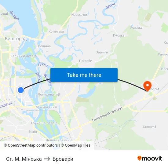 Ст. М. Мінська to Бровари map