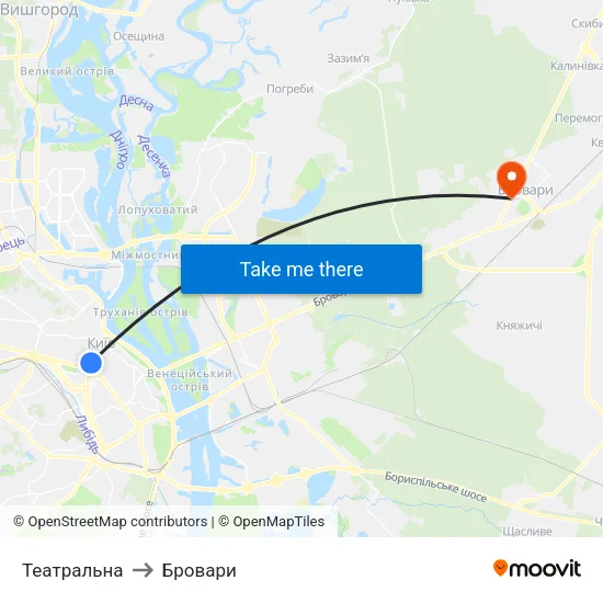 Театральна to Бровари map