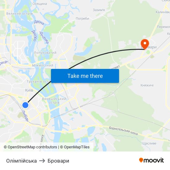 Олімпійська to Бровари map