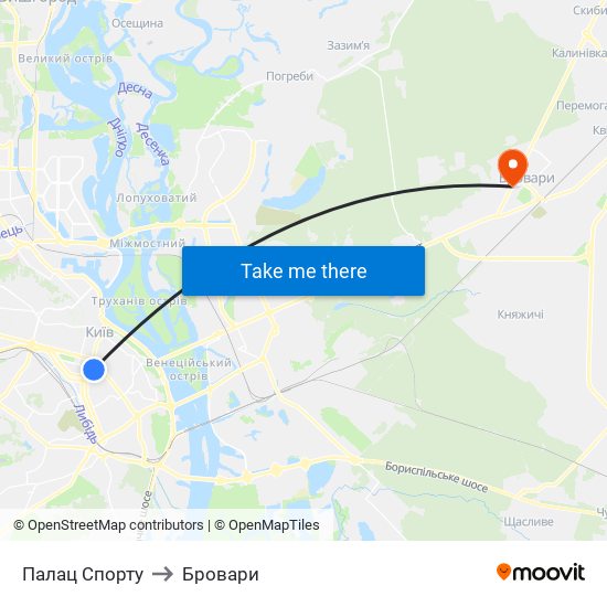 Палац Спорту to Бровари map