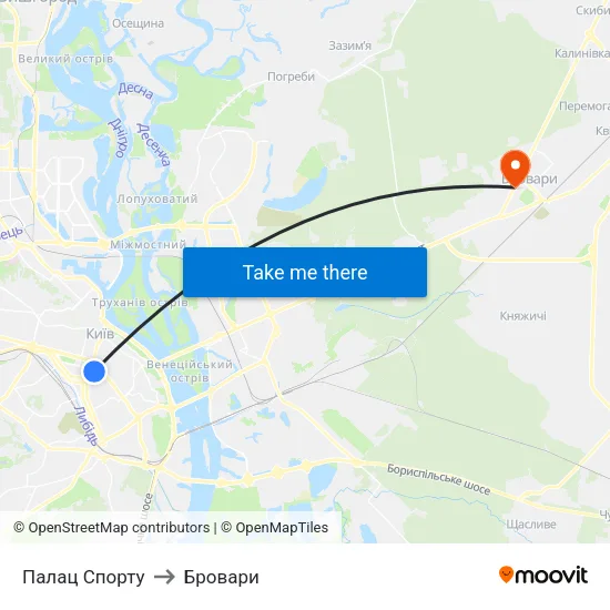 Палац Спорту to Бровари map