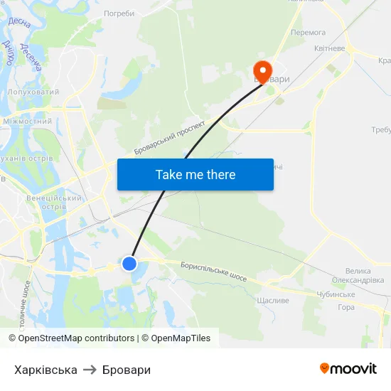 Харківська to Бровари map