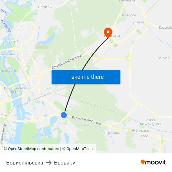 Бориспільська to Бровари map