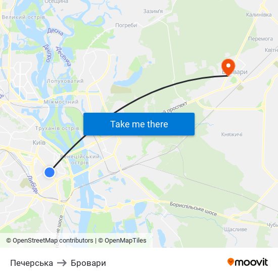 Печерська to Бровари map