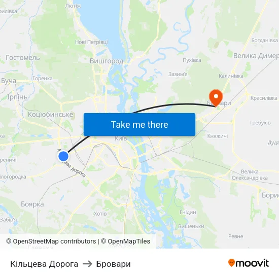 Кільцева Дорога to Бровари map