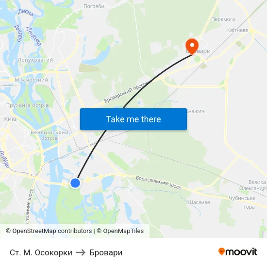 Ст. М. Осокорки to Бровари map