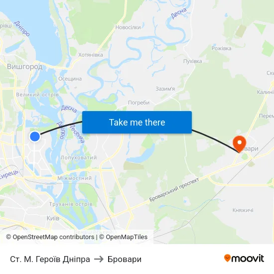 Ст. М. Героїв Дніпра to Бровари map