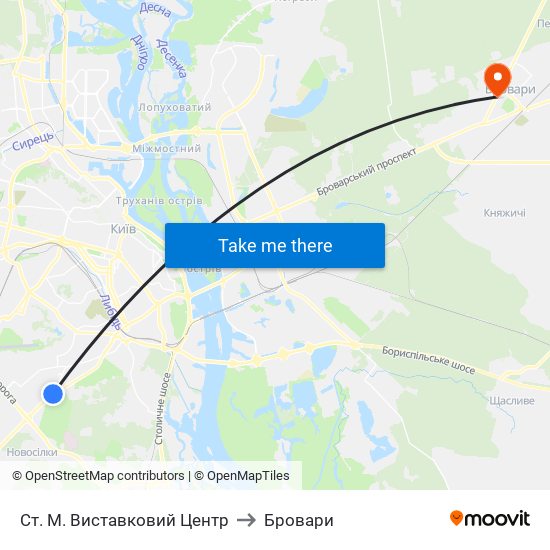 Ст. М. Виставковий Центр to Бровари map