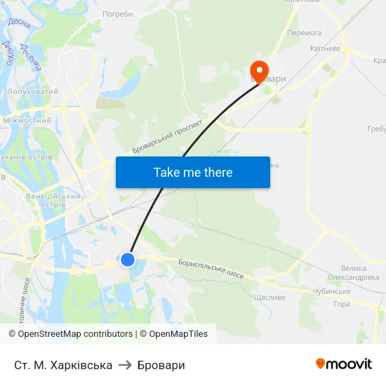 Ст. М. Харківська to Бровари map