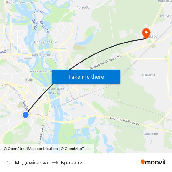 Ст. М. Деміївська to Бровари map