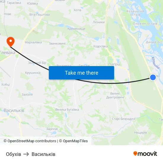 Обухів to Васильків map