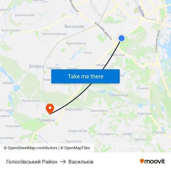 Голосіївський Район to Васильків map
