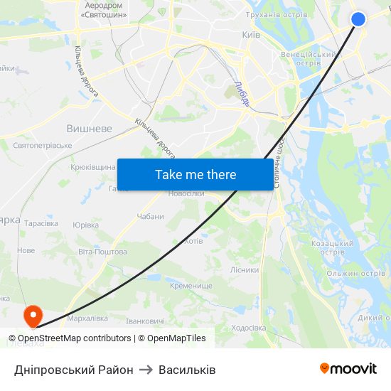 Дніпровський Район to Васильків map