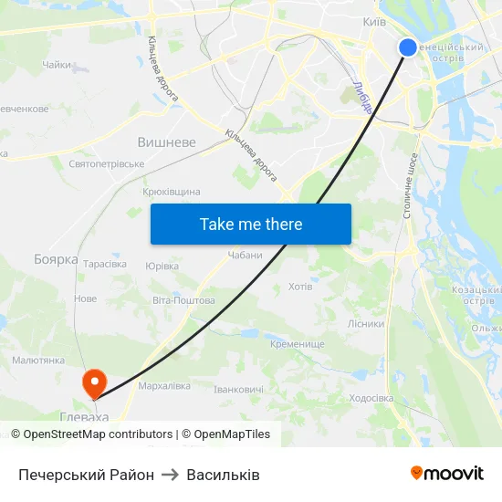 Печерський Район to Васильків map