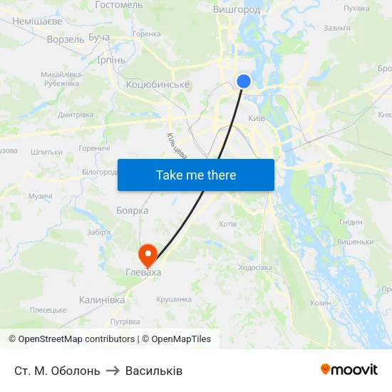 Ст. М. Оболонь to Васильків map