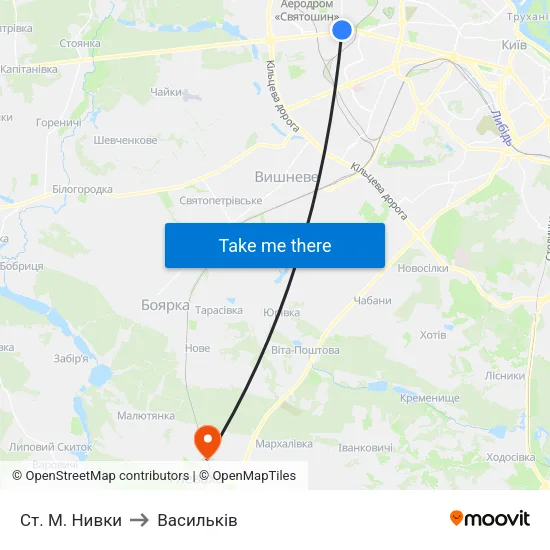 Ст. М. Нивки to Васильків map
