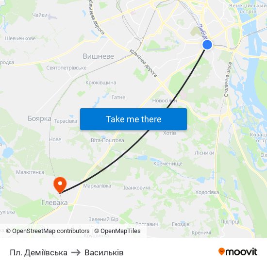 Пл. Деміївська to Васильків map